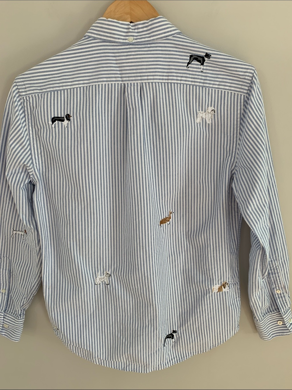 Portuguese Flannel Dogs Oxford Shirt Blue Stripe Size Small Embroidered Novelty - Picture 6 of 10